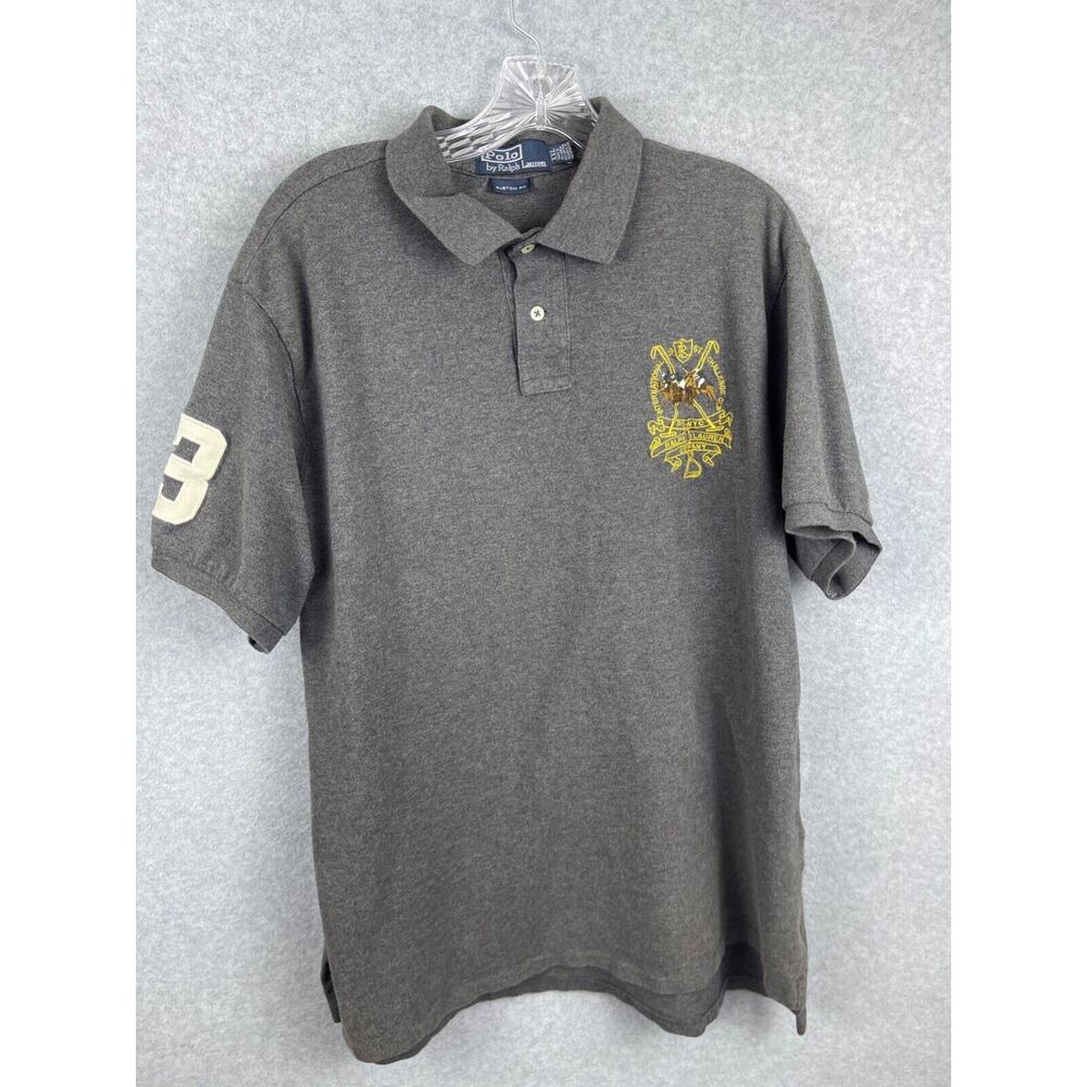 VTG Ralph Lauren Polo Shirt Men's 2XL Gray Short Sleeve Crest Challenge Cup 1967